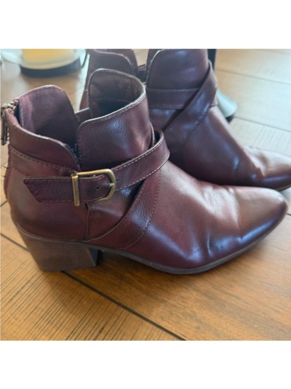 Frye and Co. Pembrooke Ankle Boots Women’s 8.5M Burgundy Block Heel Zip Strap